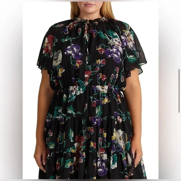 Lauren Ralph Lauren Floral Peasant flirty tiered romantic  feminine Dress 14 - Picture 2 of 9